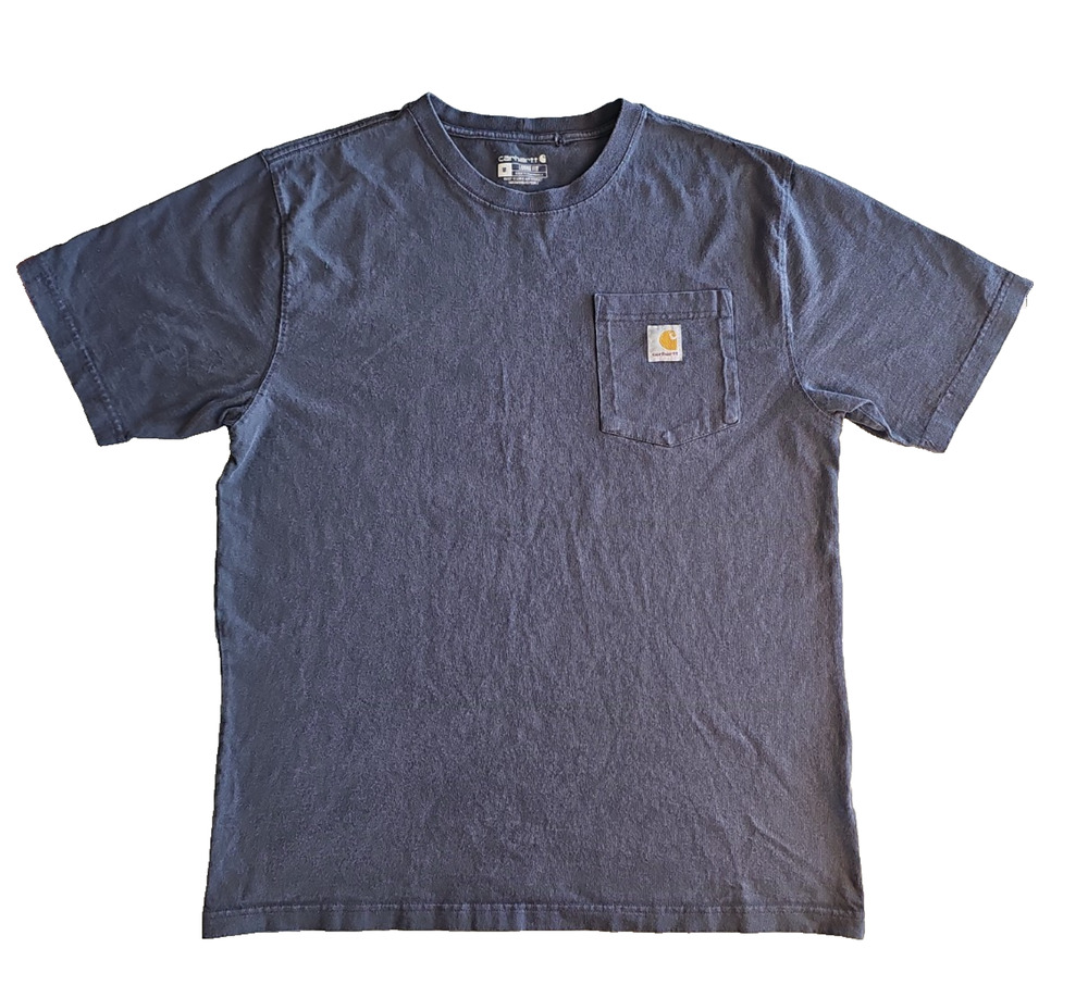 Carhartt K87 Mens M Loose Fit Pocket T Shirt Faded Navy Blue Workwear 100% Cotto